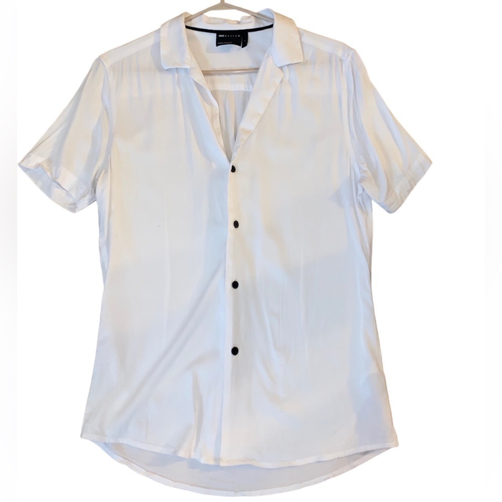 ASOS Men’s White V-neck Button Down Short Sleeve Polo Size Small
